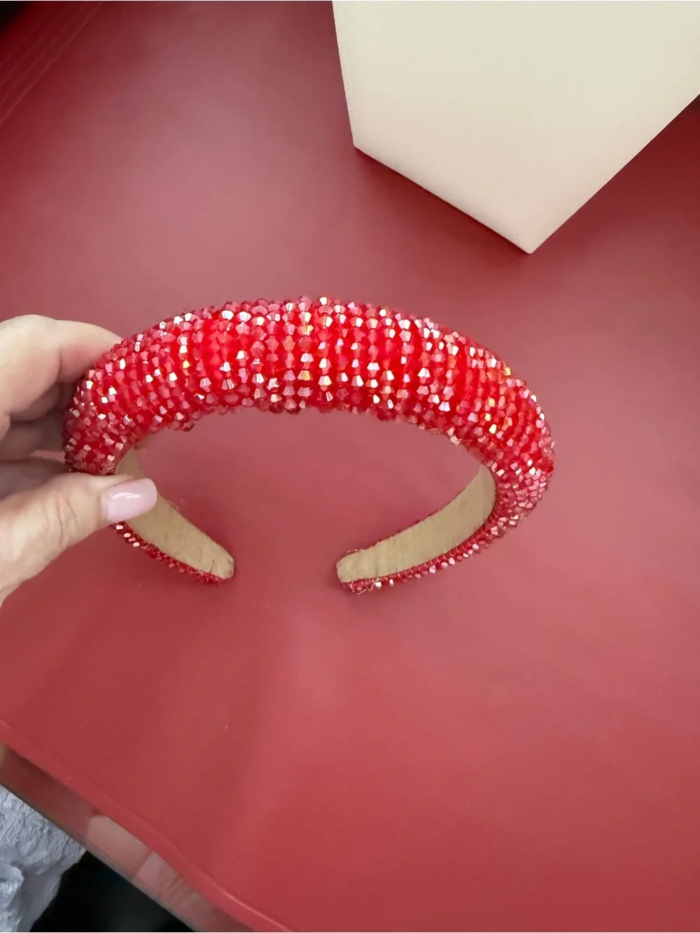 Red Beaded Padded Headband - Women Accessories